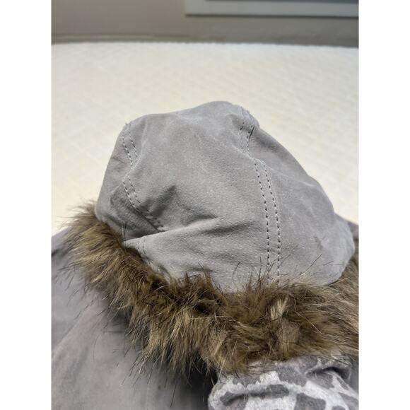 NWT DOLLHOUSE Sz Large Bomber Jacket Gray Genuine Leather Suede Faux Fur Hoodie - Picture 10 of 16